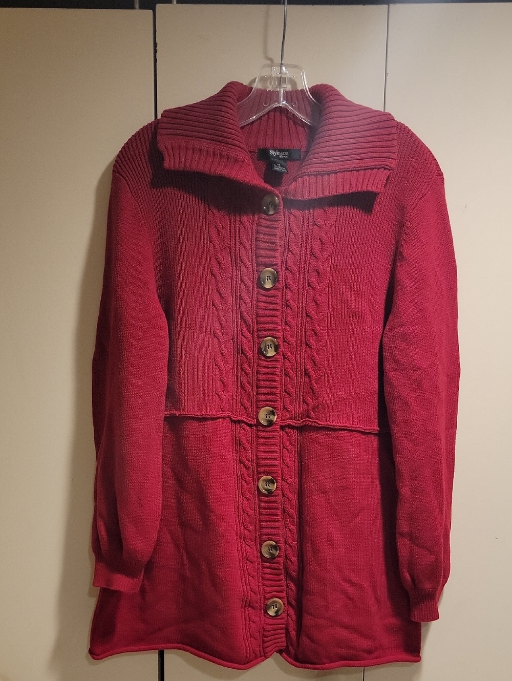 Style & Co. Deep Red Cable Knit Button-Front Cardigan